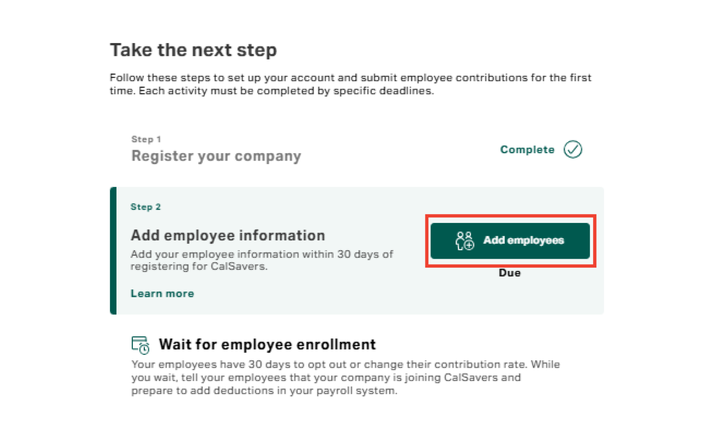 Add employees button on the Employer Portal dashboard