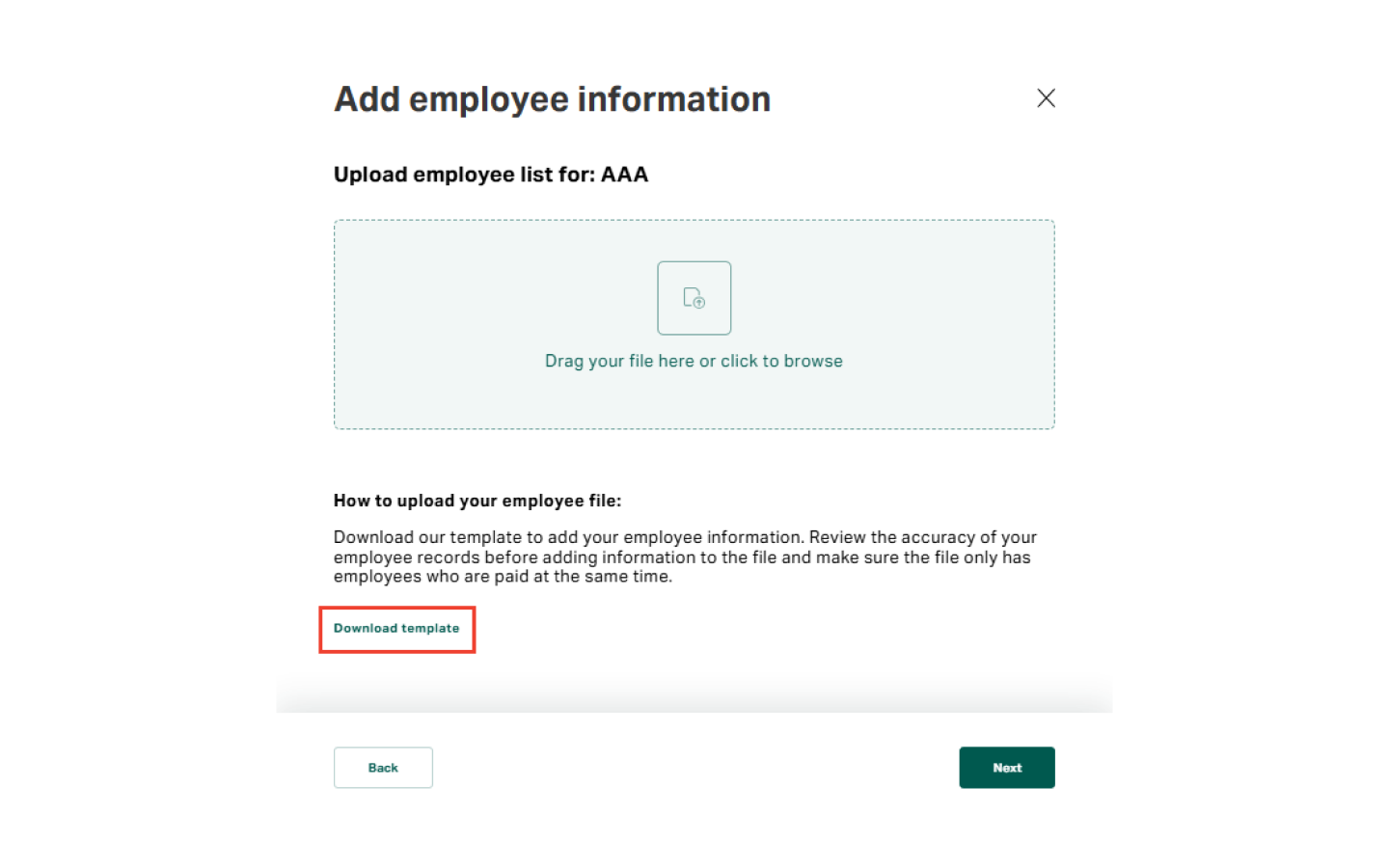 Download and prepare the Excel employee upload template