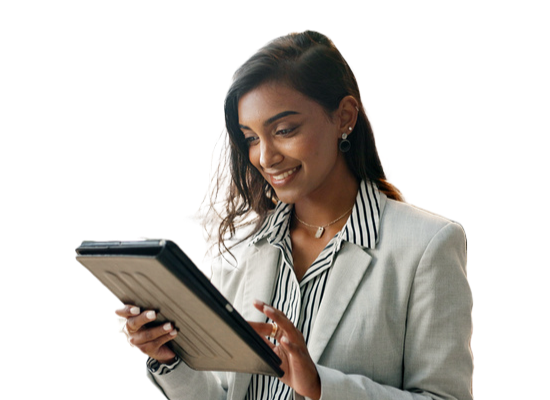 Employer reviewing CalSavers resources on a tablet