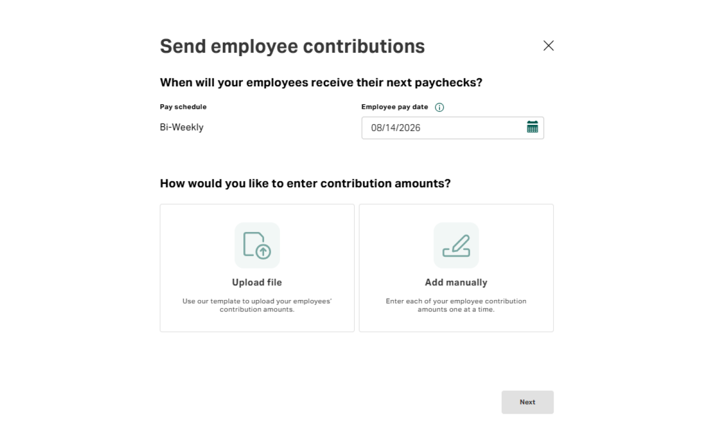 Select the pay schedule and upload your file