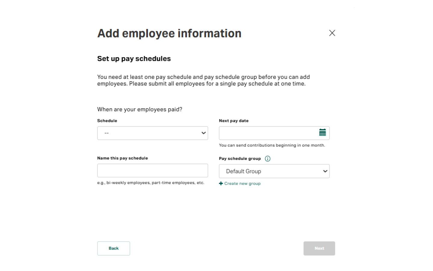 Set up pay schedule details