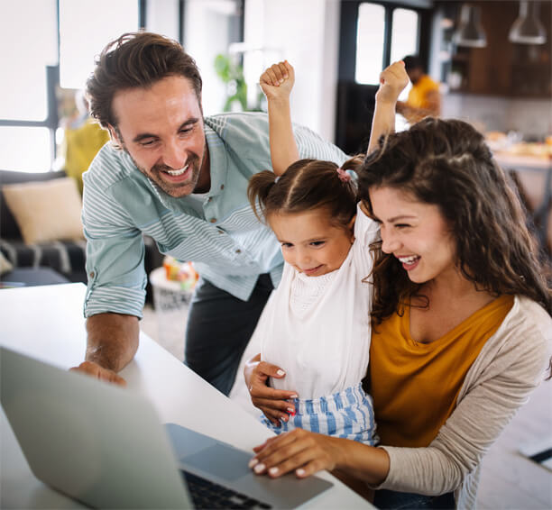 Parents and daughter happily plan for education fund