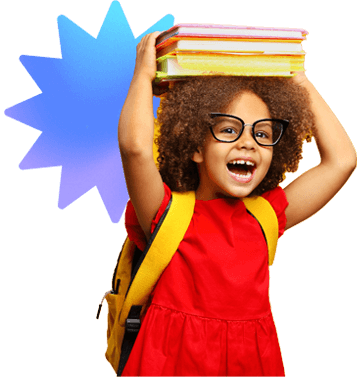 Girl with books atop her head, representing pursuit of education