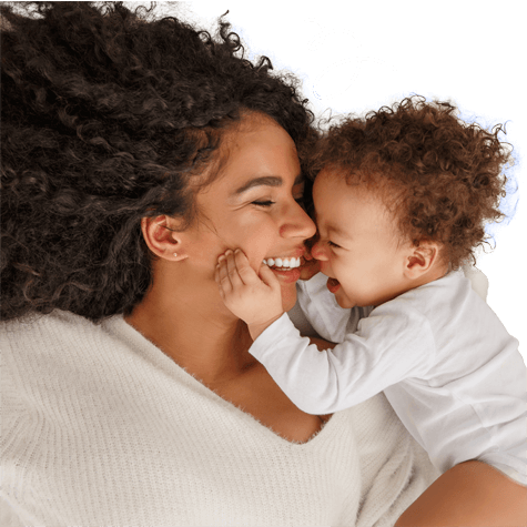 Close bond: mom and daughter touching foreheads