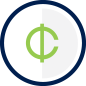 Cents icon inside a circle