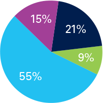 Pie chart visually showing percantages of the Growth option. 21% Domestic Equity Vanguard Total Stock Market Index 															(VSMPX) 9% International Equity Vanguard International Stock Index (VTIAX) 55% Fixed Income 25% Vanguard Total Bond Market Index (VBMPX)  15% Vanguard Short-Term Bond Index (VBIPX)  15% 														Vanguard Short-Term Inflation Protected Securities Index (VTSPX) 15% Cash Equivalents 15%Vanguard Federal Money Market (VMFXX)