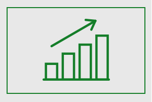 Ascending bar chart with arrow pointing diagonally up from left to right icon